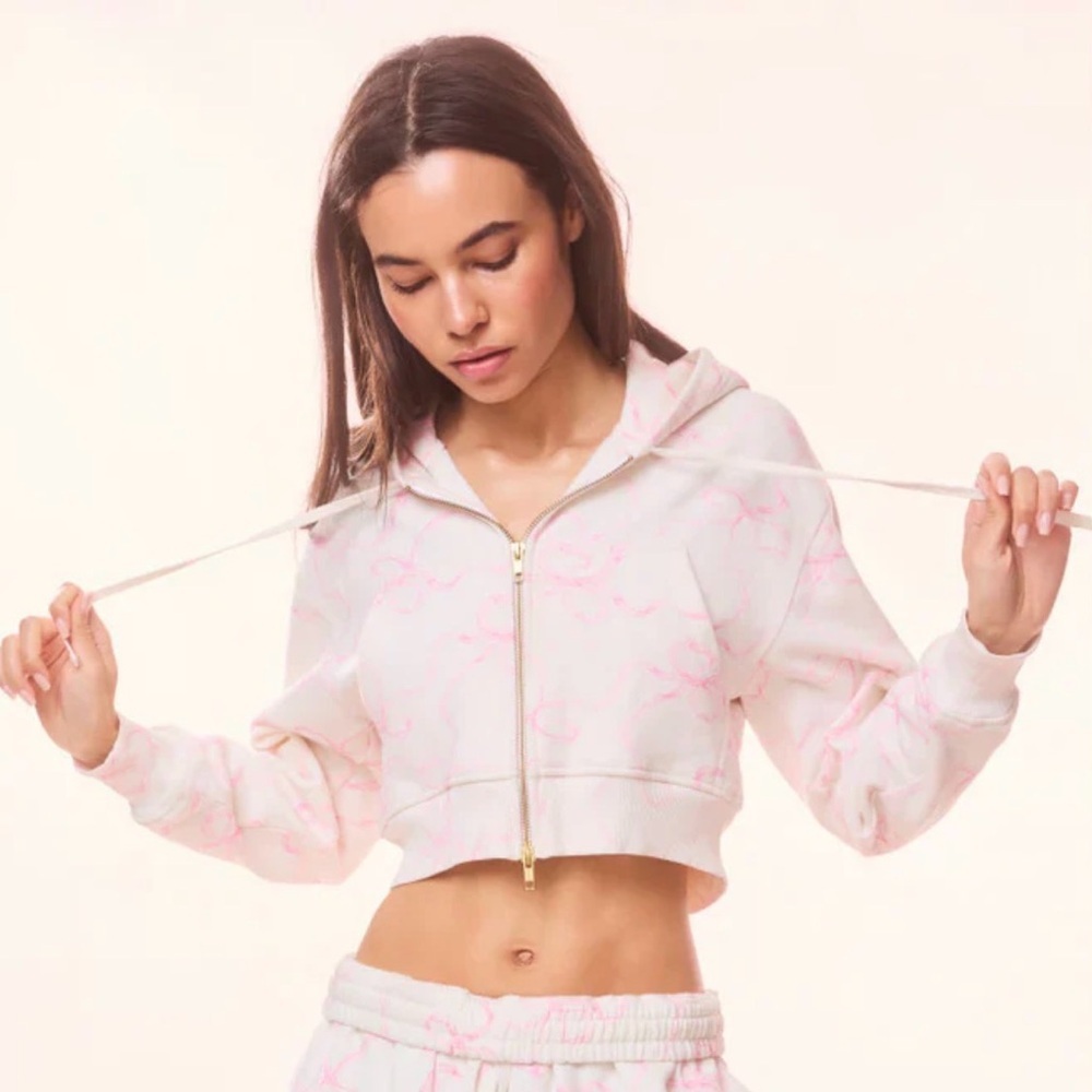 Love Shack Fancy Crop Bow Hoodie Size Small NWT